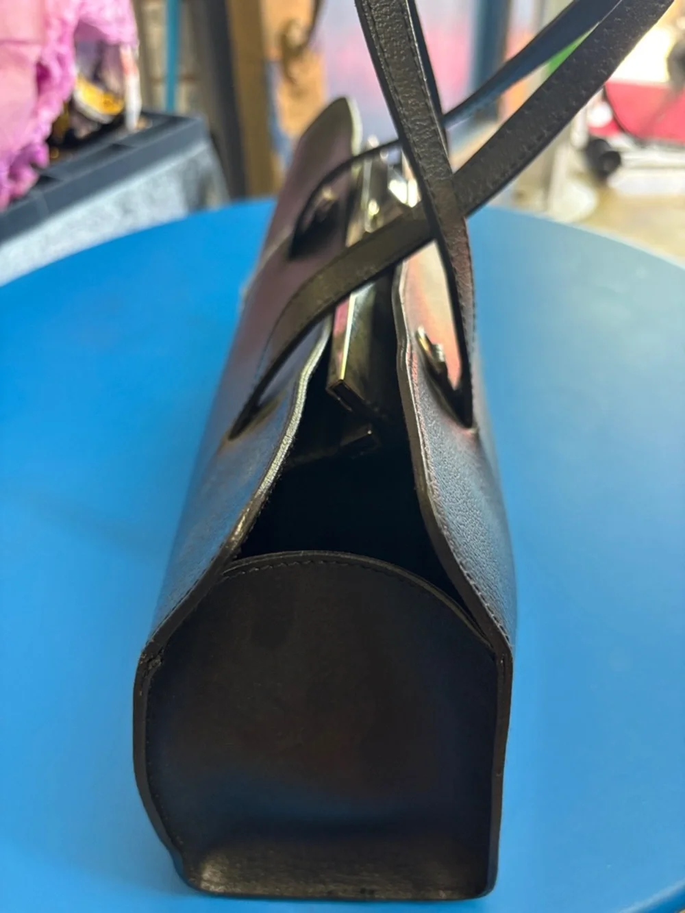 Furla Black Leather Duffel Tote with Gold Hardware